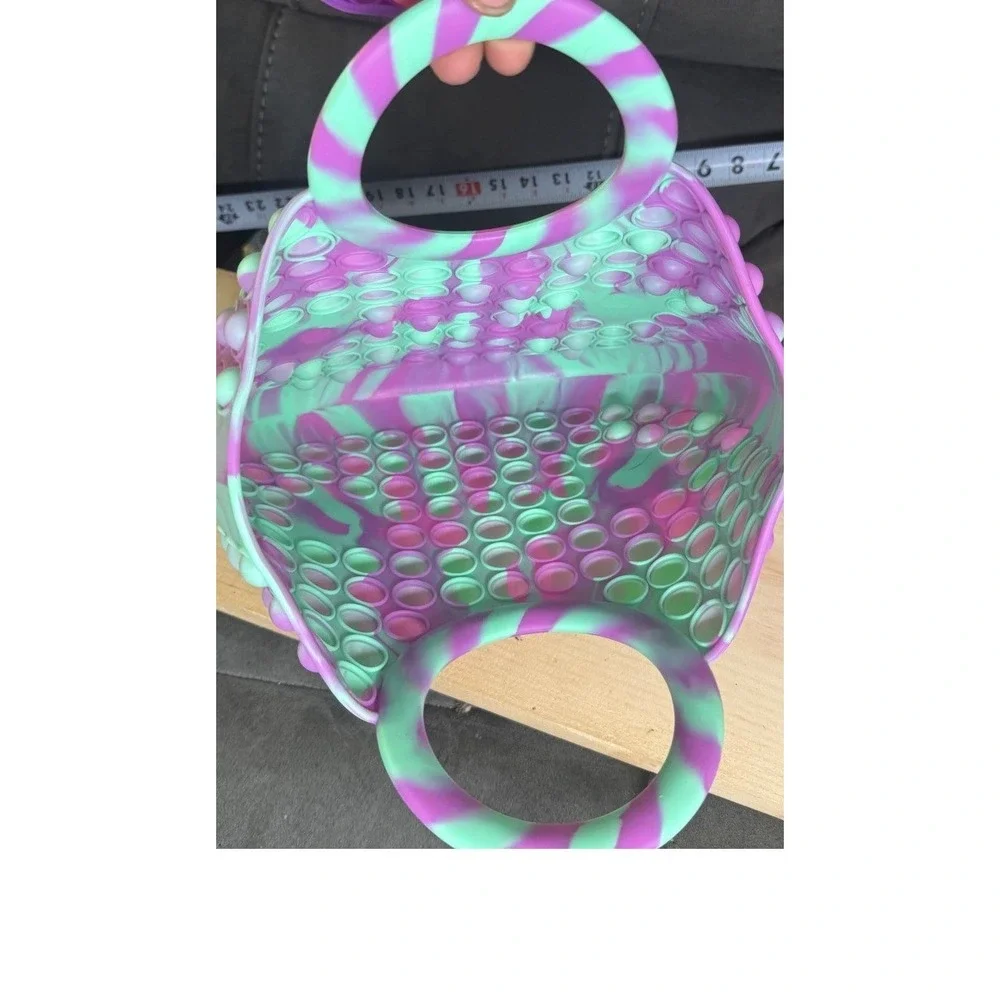 Ja-Ru‎ Silicone Pop Fidget Tote Bag and Bracelet Set Purple Green Swirl Eyeball